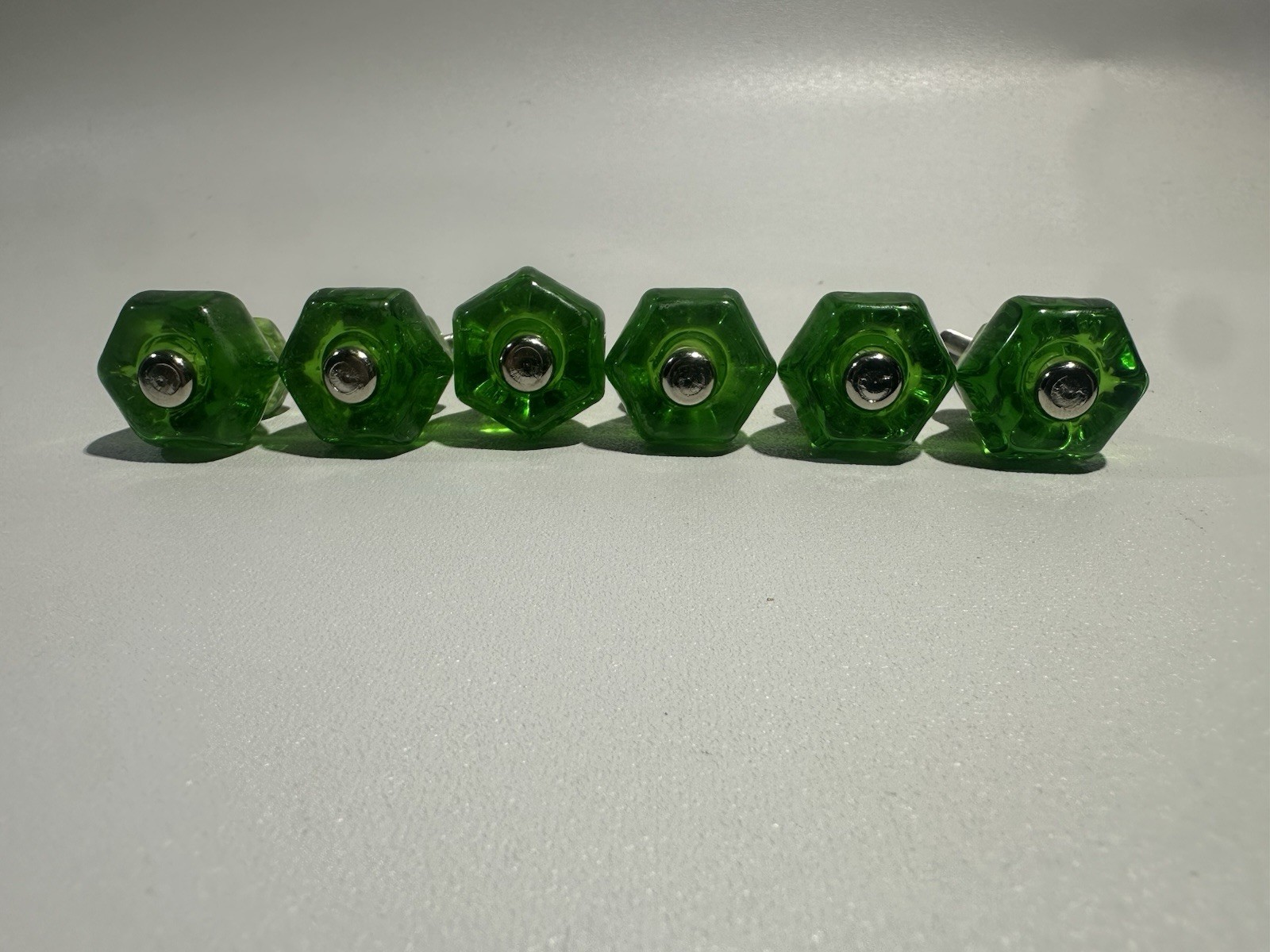 Emerald Green Glass Cabinet Know 3/4 Inch Lot Of 6 Depression Style Vintage gallery