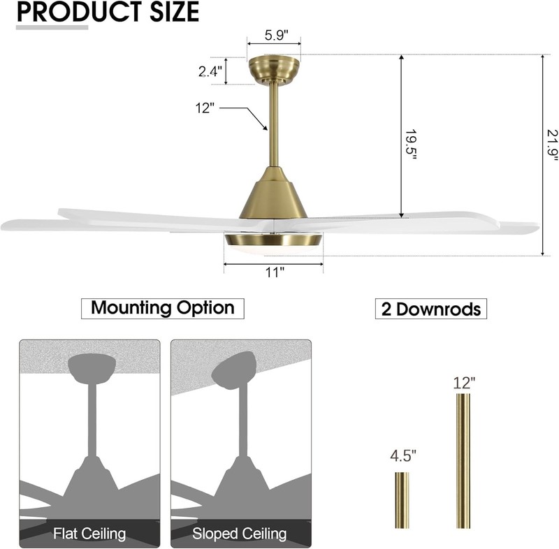 60" Ceiling Fans With Lights Solid Wood Modern Ceiling Fan With Remote Dimmable gallery