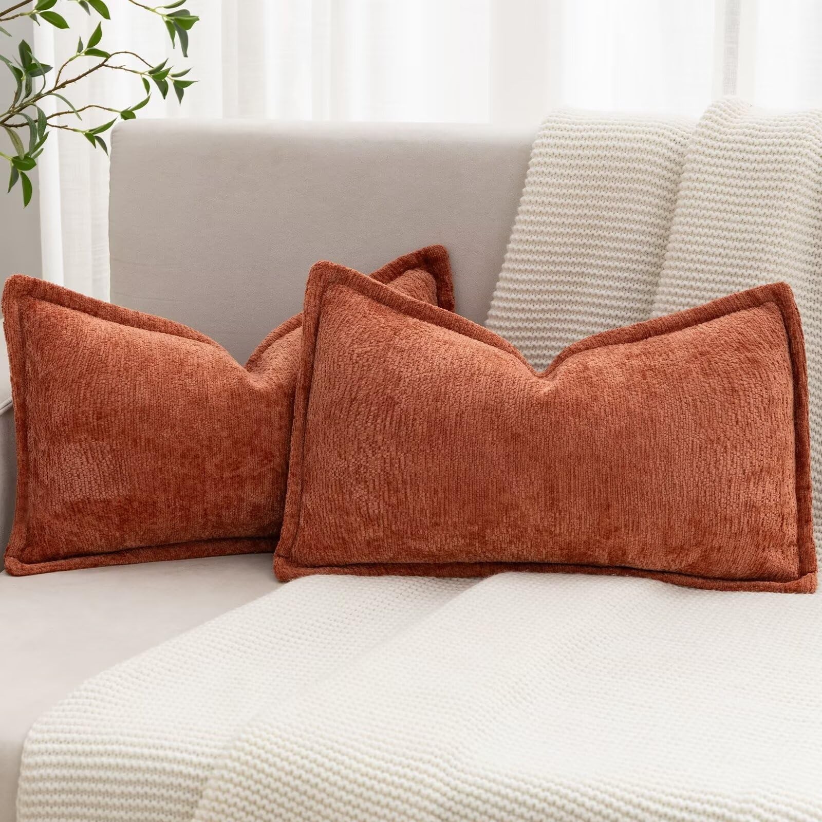 Burnt Orange Fall Decorative Throw Pillow Covers 12x20 Inch Set of 2 Chenille gallery