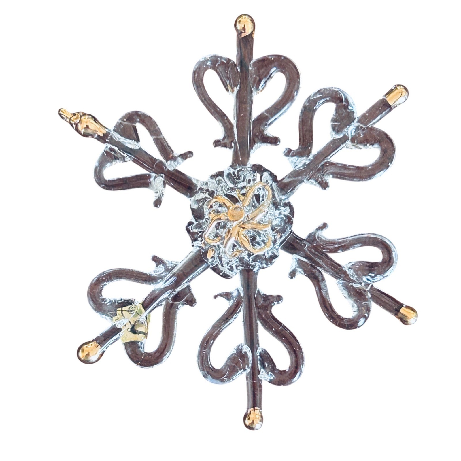 Roman Inc Spun Glass Snowflake Ornament Clear Gold Tipped Vintage Holiday Decor gallery