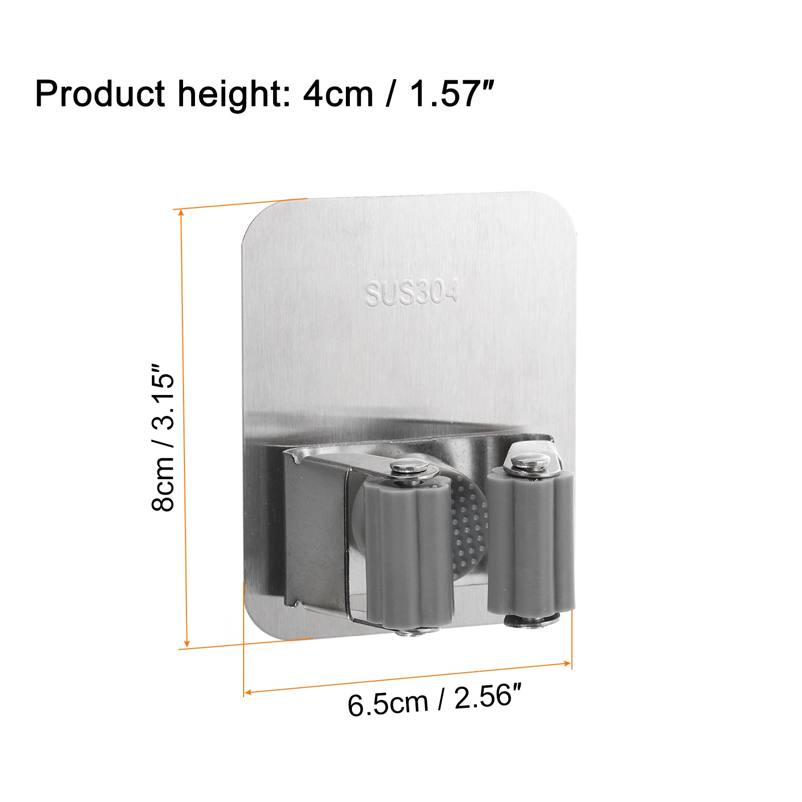 2pcs Stainless Steel Mop Broom Holder Organizer Wall Mount Mop and Broom Grey gallery
