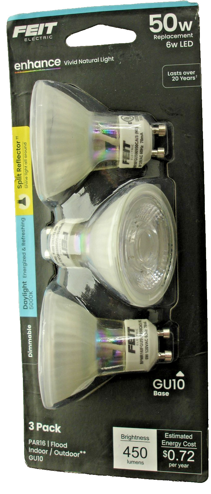 ​Feit Electric Enhance MR16 GU10 LED Bulbs 50W Equivalent Daylight 3-Pack New gallery