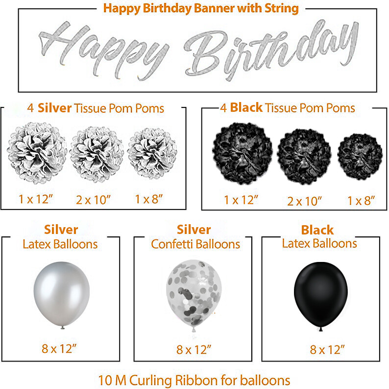Silver & Black 5th Birthday Decorations - 40" Number Balloons & More Boy or Girl gallery