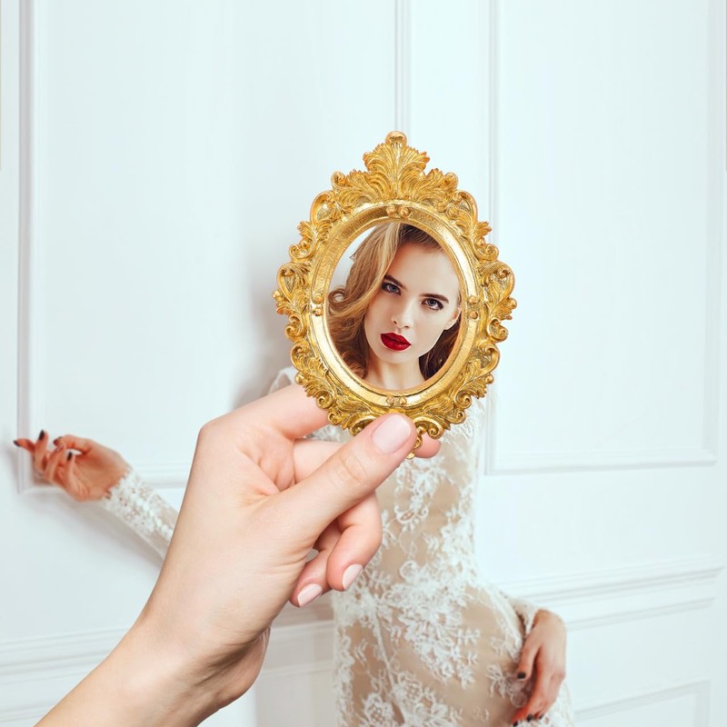 5 Pcs Mini Gold Picture Frames, Small Vintage Flower Baroque Oval Rectangle F... gallery