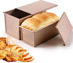 2 Pack Pullman Loaf Pan with Lid, Non-Stick Bread Pan for Sourdough | 2.2 lb & 1