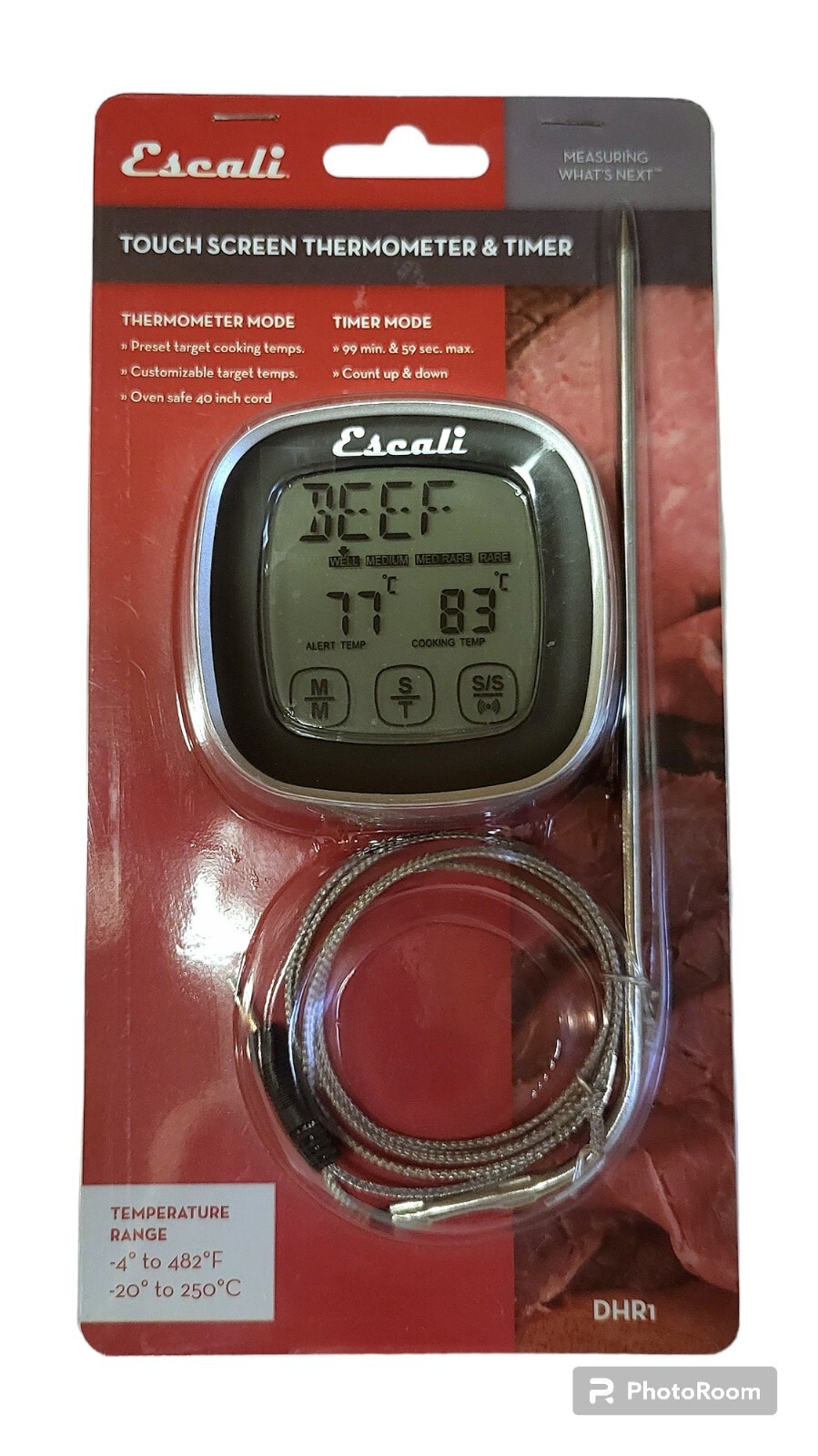 Escali Touch Screen Thermometer & Timer Stainless Steel Probe LCD Display NEW gallery