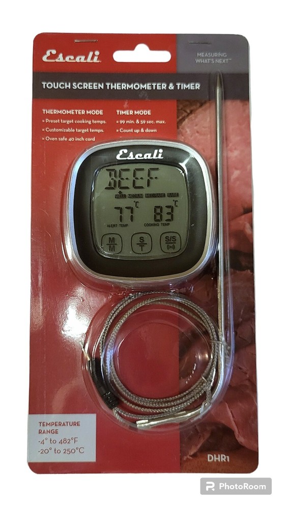 Escali Touch Screen Thermometer & Timer Stainless Steel Probe LCD Display NEW