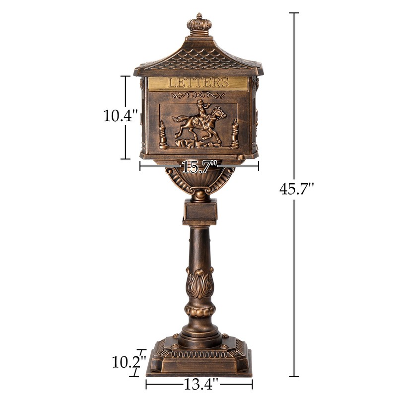 Cast Aluminum Mailbox with Post Locking Residential Mailboxes for Outside w/ Key gallery