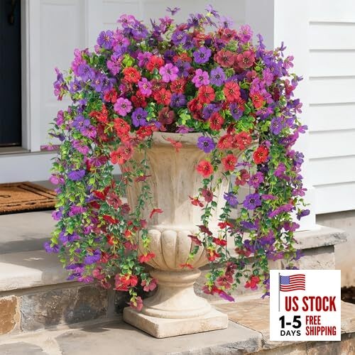 Artificial Hanging Plants Flowers for Outdoor Srpring Summer Purple Red Brown gallery