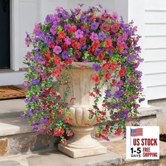 Artificial Hanging Plants Flowers for Outdoor Srpring Summer Purple Red Brown