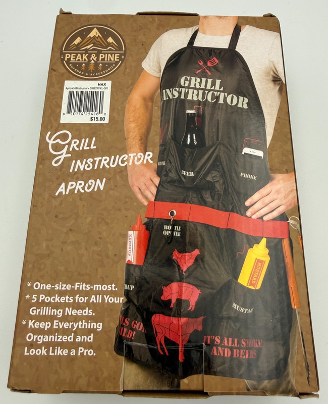 Peak & Pine Grill Instructor Apron 5 Pockets One Size Fits Most BBQ Novelty Gift gallery