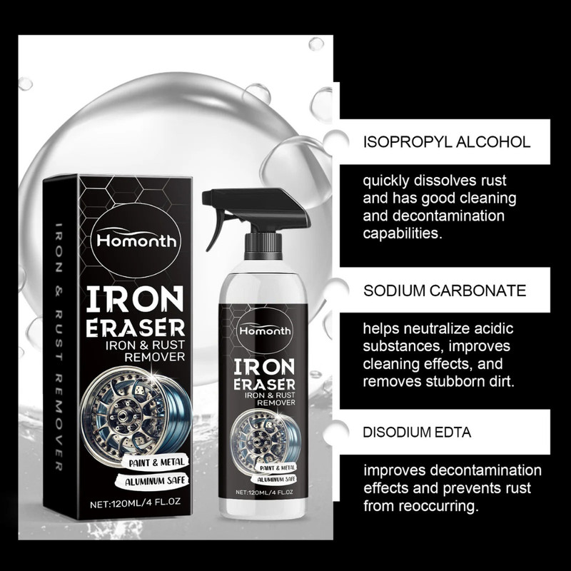 Iron Eraser Rust Remover Spray, Car Wheel Paint Brake Dust Fast Cleaner 120ML US gallery