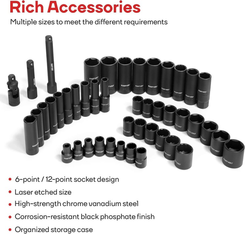 46-Piece Drive Socket Ratchet Wrench Set with Storage Case and Extension Bars gallery