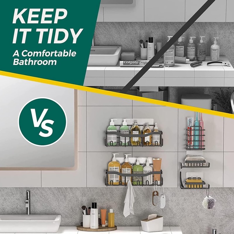 5 Pack Shower Caddy Adhesive Shower Organizer for Bathroom Storage & Kitchen gallery