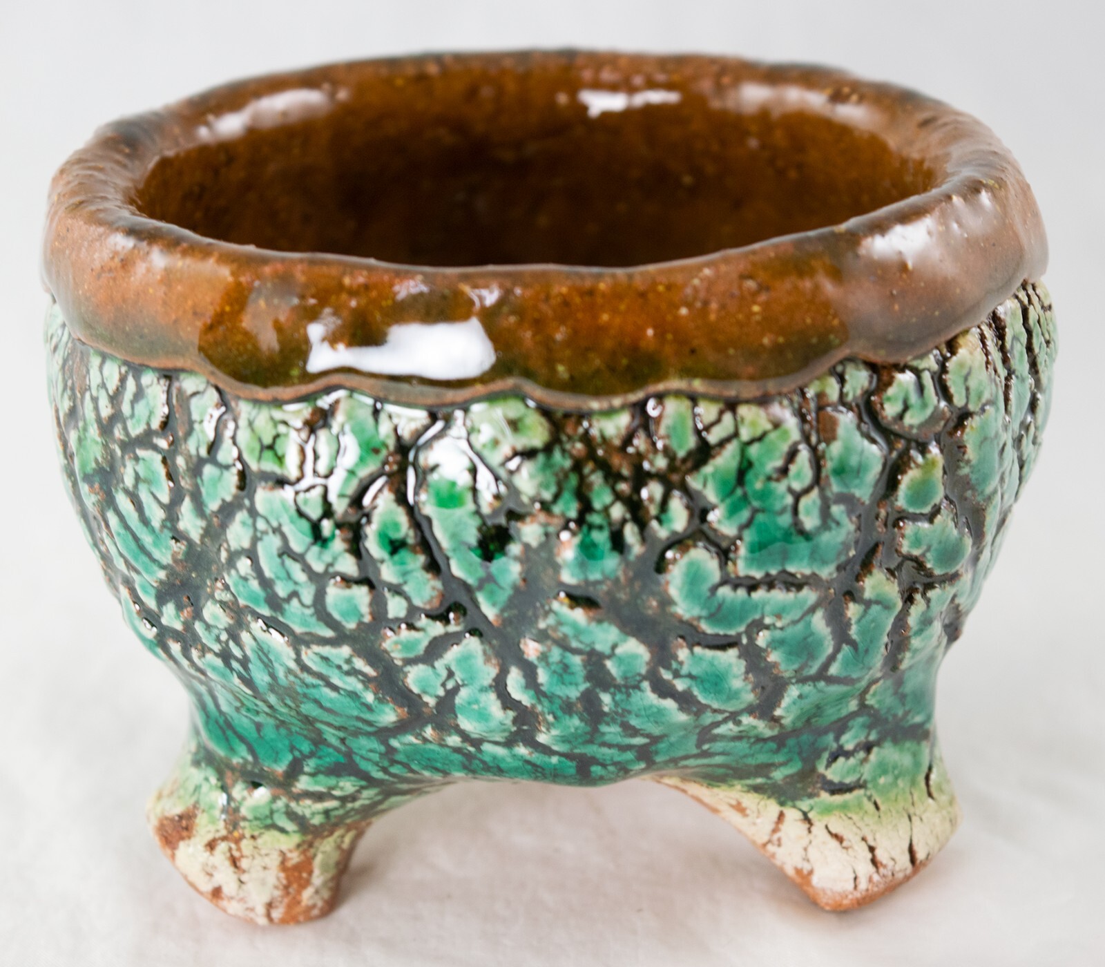 Round Handmade Bonsai Pot, Cactus & Succulent Planter - 4.5"x 4.5"x 3.5" + Mesh gallery
