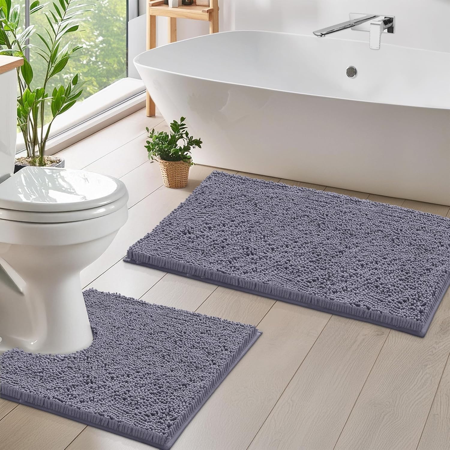 Bathroom Mats 2 Piece Set, Bathroom Rug Set, Soft Absorbent Chenille Bath Mat... gallery