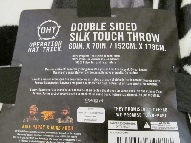 OHT Operation Hat Trick Double Sided Silk Touch Throw, 60" x 70", Black gallery