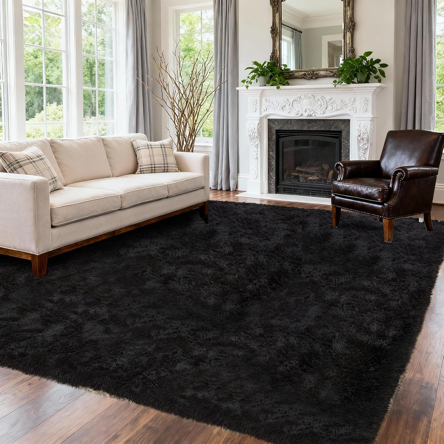 Large Shag Area Rug 5x7 Black, Ultra Soft Fluffy Modern Rugs for Living Room gallery