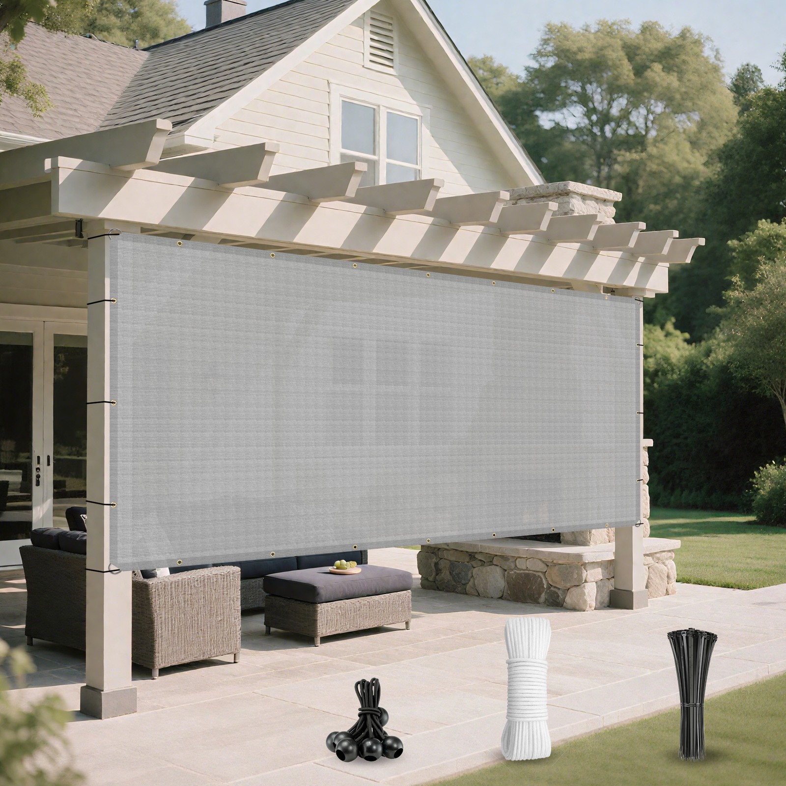 16ft Outdoor Sun Shade Sail Patio Shade Cloth Heavy Duty UV Blockage Cover Gray gallery
