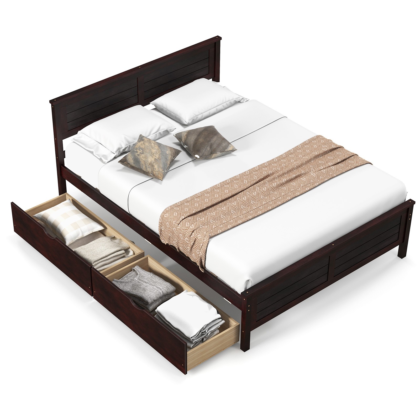 Full Size Wooden Bed Frame with 2 Storage Drawers & Under-bed Storage Espresso gallery