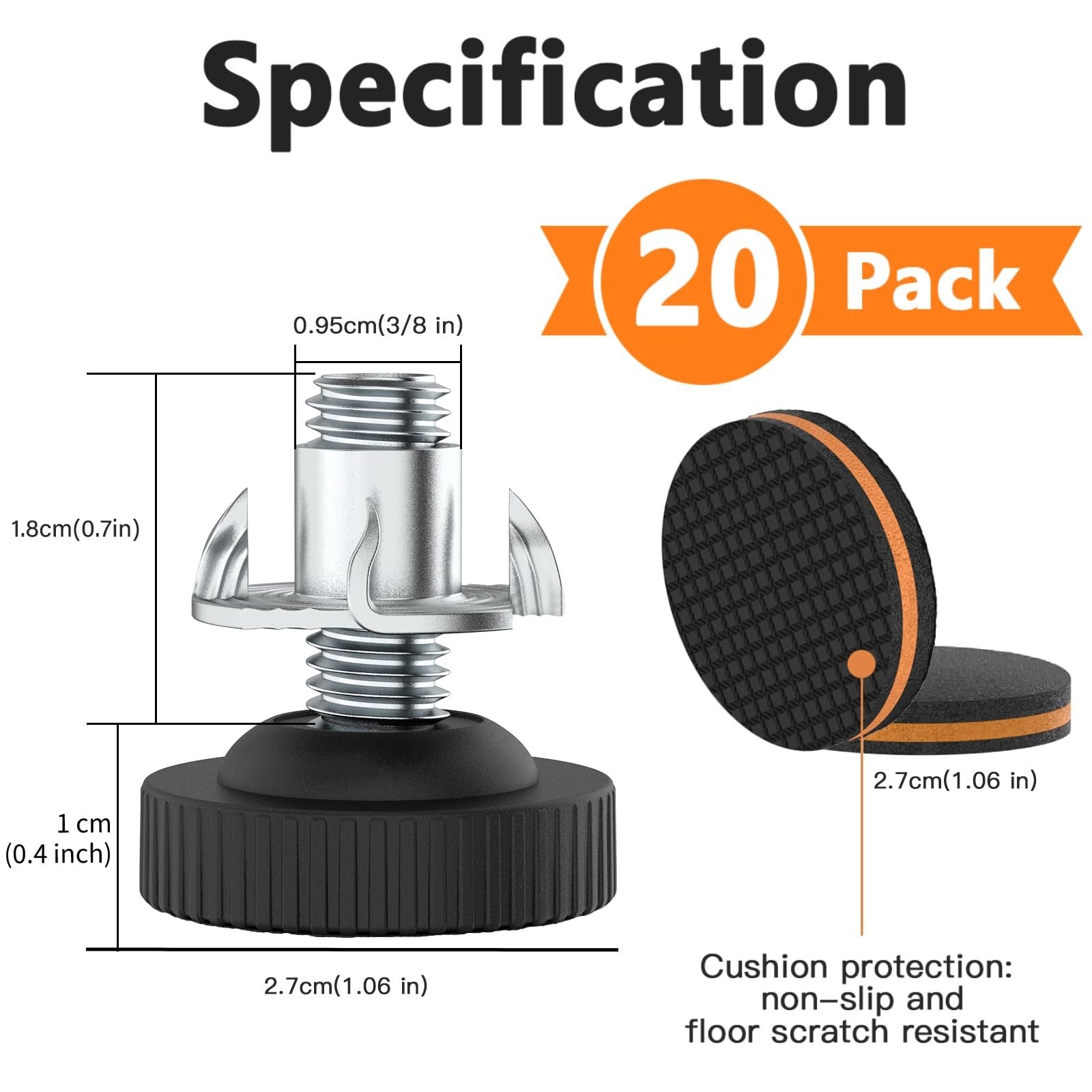 20 Pcs Adjustable Furniture Levelers with Floor Protectors, 3/8" Heavy Duty L... gallery