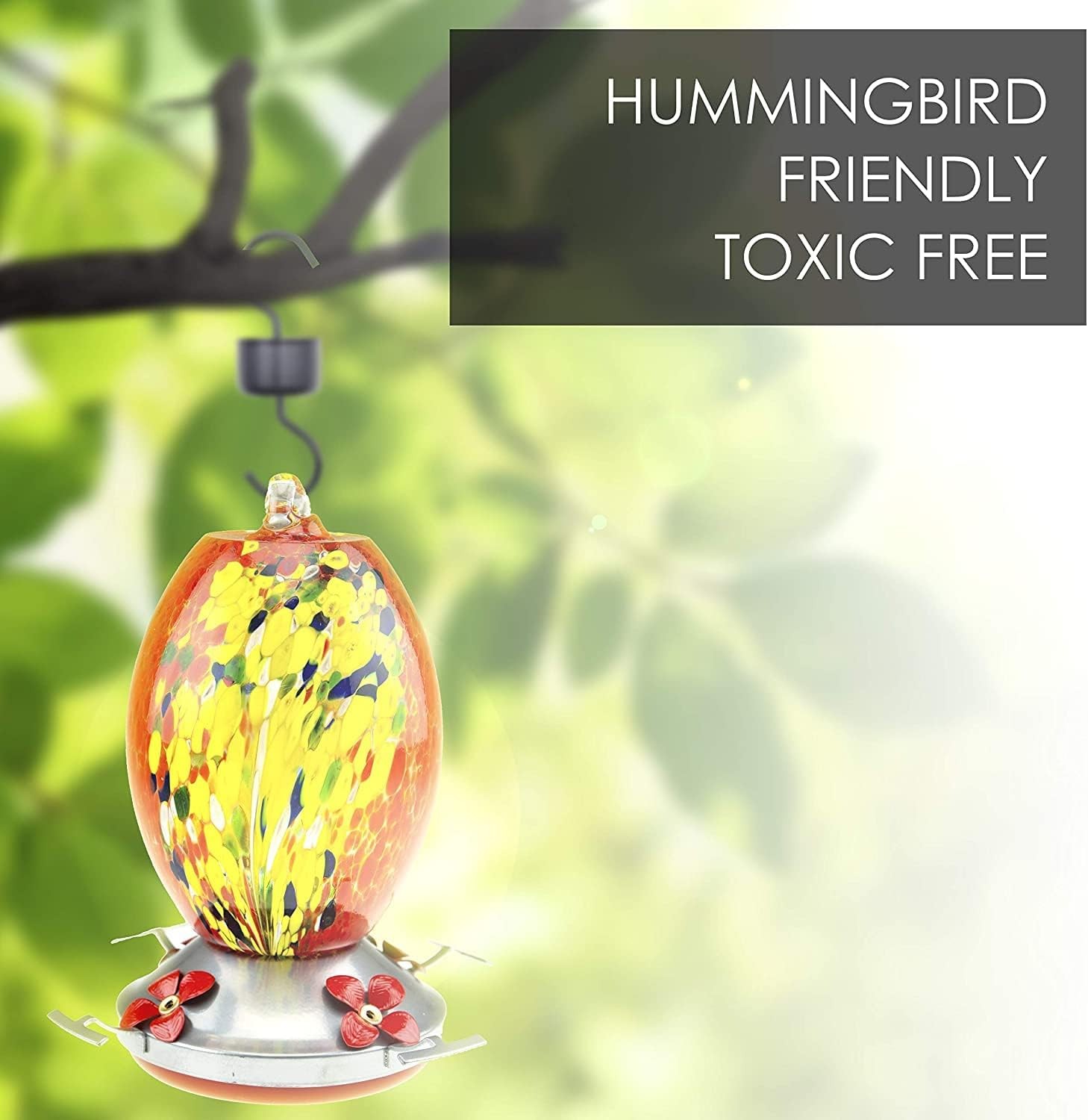 Hummingbird Feeder W/ Perch Hand Blown Flat Glass in Red 27 Fluid Ounces Humming gallery