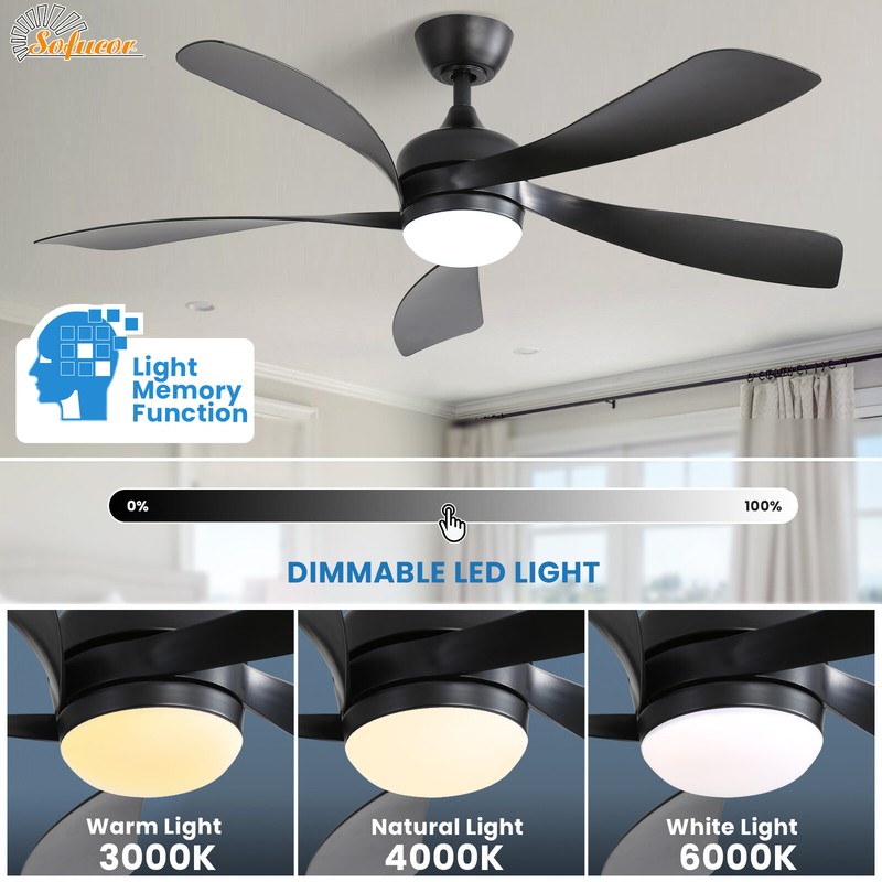Sofucor 52" Smart Ceiling Fan with Lights and Remote Work with Alexa/Google/App gallery