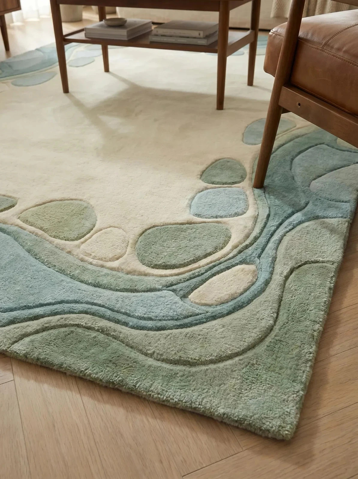 Hand Tufted Abstract Pebble Border Wool Area Modern Scandinavian Handmade Carpet gallery