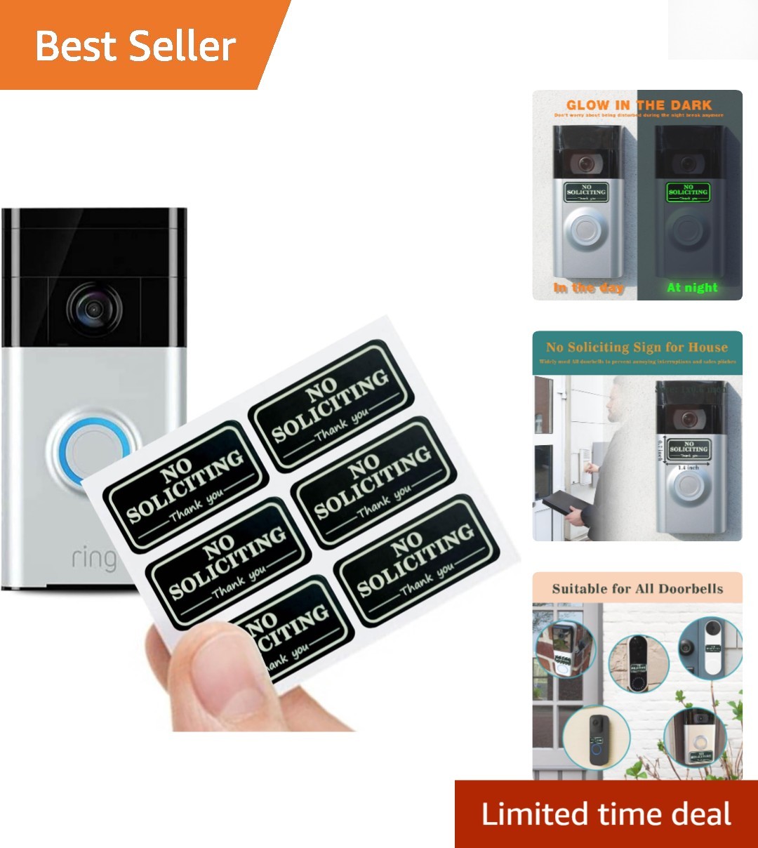 Weatherproof No Soliciting Signs - 6 Glow-in-the-Dark Stickers for Home gallery