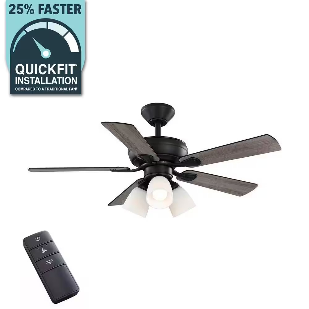 Riley 44 In. Indoor LED Matte Black Downrod Ceiling Fan with 5 Reversible Blades gallery