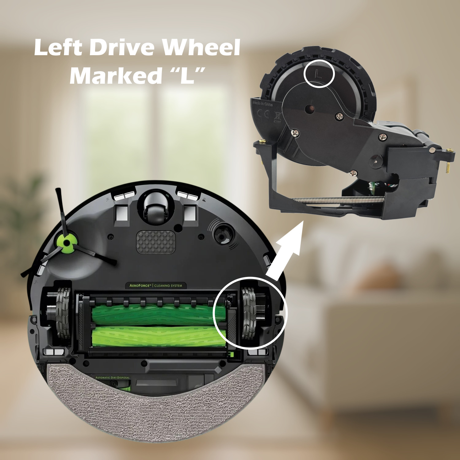 OEM iRobot Roomba j7+ j9+ 10 Max Mop Combo Robot Left Wheel Module Replacement gallery