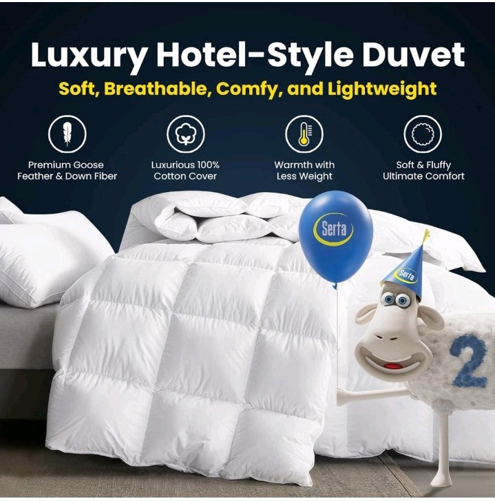 Serta Goose Feather Down Fiber Comforter King Size - 100% Cotton Duvet I gallery