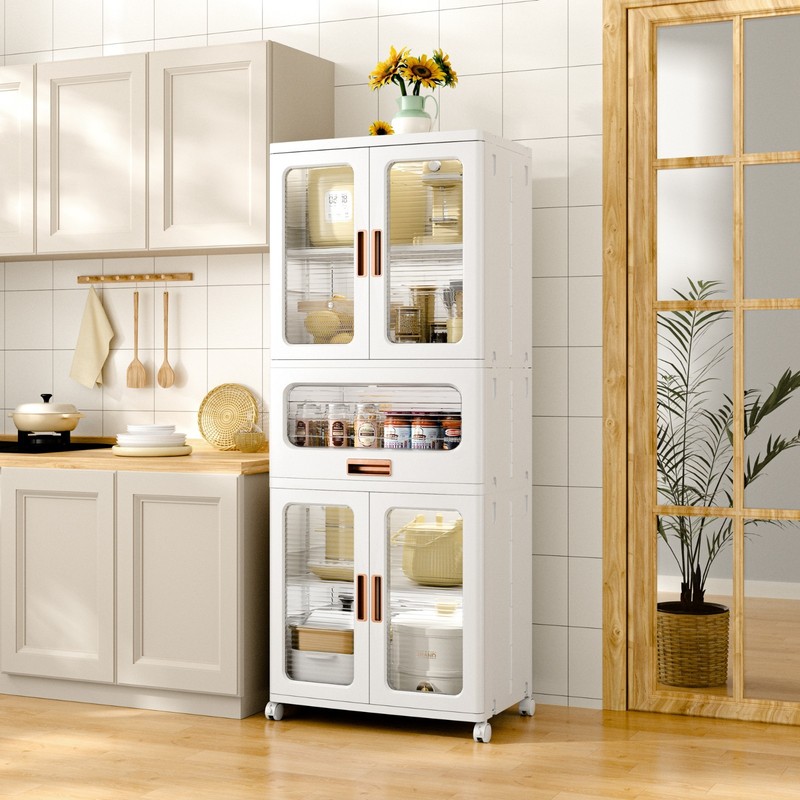 Stackable Plastic Storage Cabinet Foldable Storage Bins with Doors and Wheels gallery