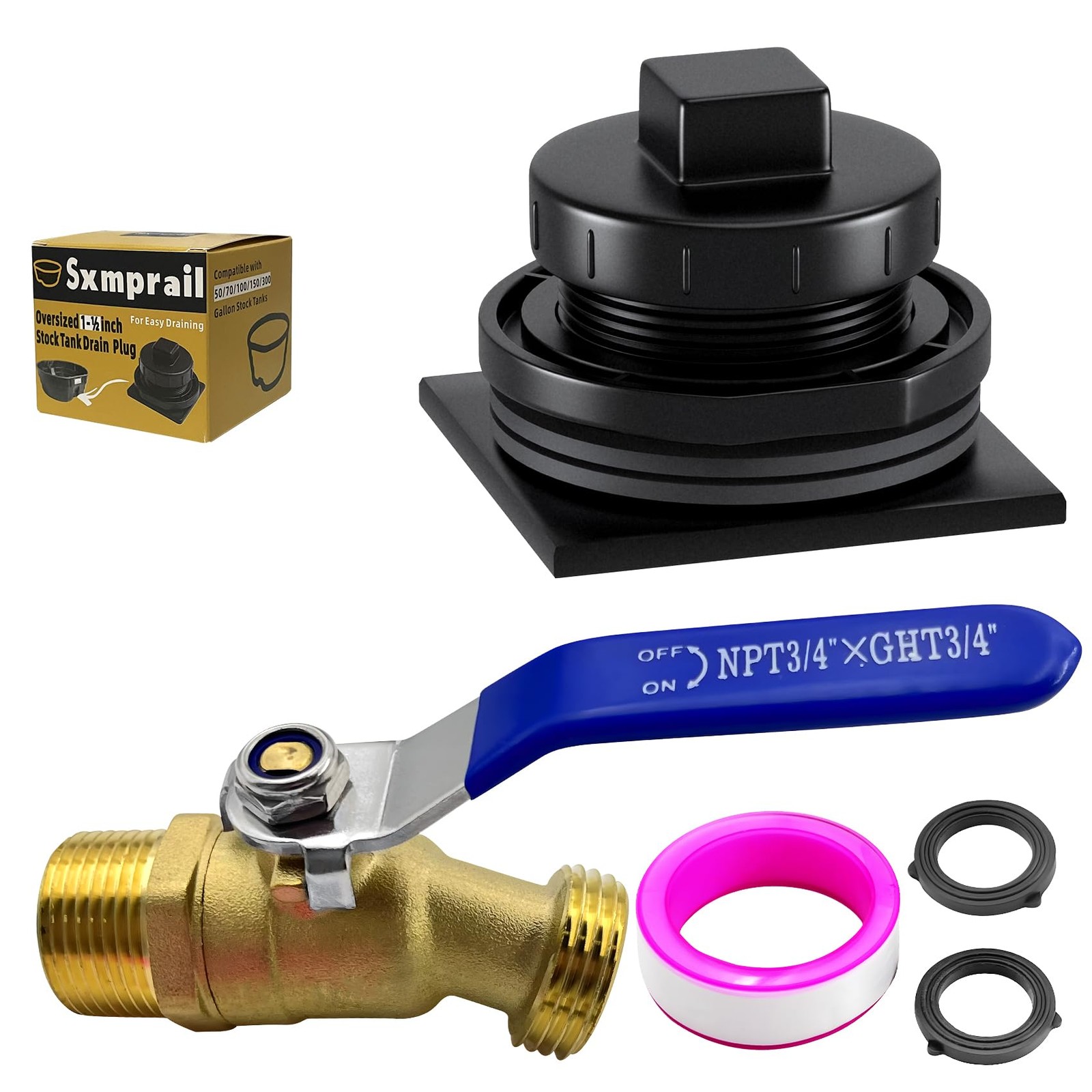 Stock Tank Drain Plug Kit Fit for rubbermaid Commercial 50 70 100 150 300 Gal... gallery