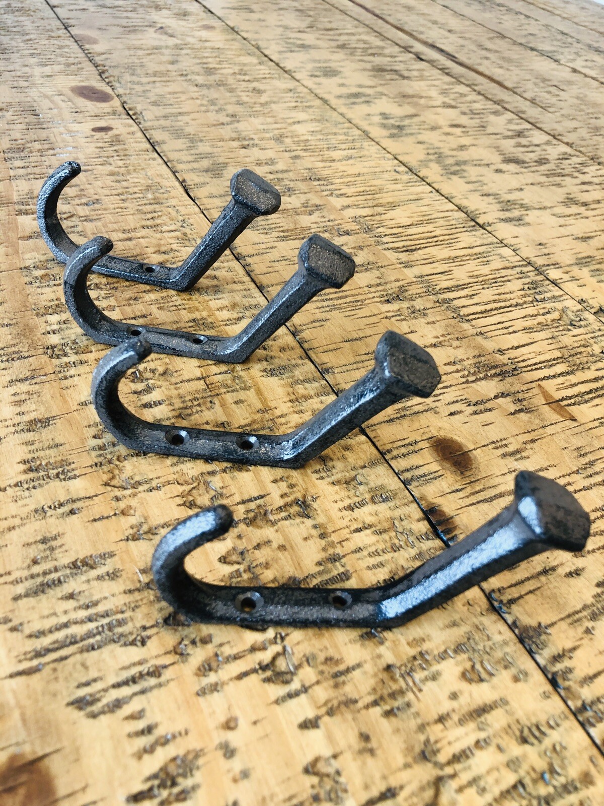 4 Rustic Coat Hooks Cast Iron Wall Mount Hat Hook Towel Railroad Spikes Bath gallery