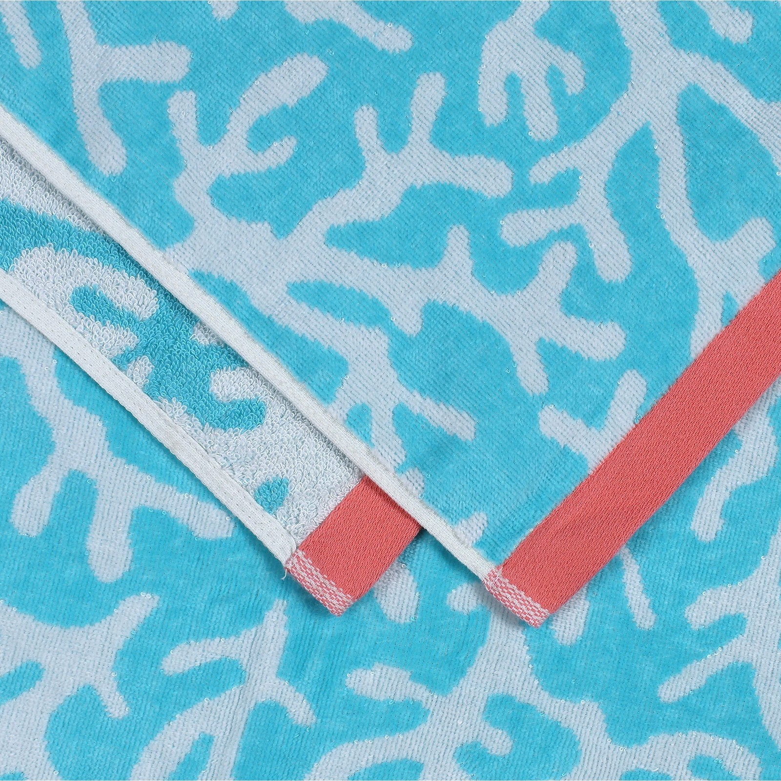Mainstays Oversized Cotton Blend Blend Beach Towel, 36 x 72 in, Coral Teal gallery