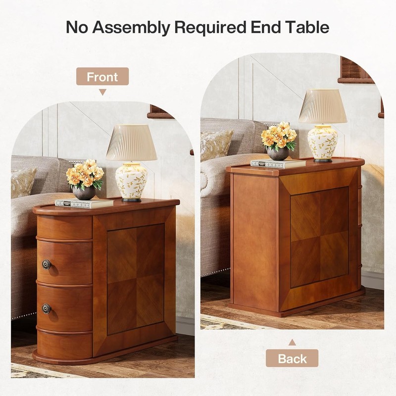 Narrow Bed Side Table with 2 Drawers,Solid Wood End Table, No Assembly Required gallery