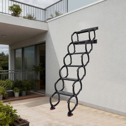 59" Height Steel Attic Ladder Folding Retractable Loft Stairs Wall Mounted Black gallery