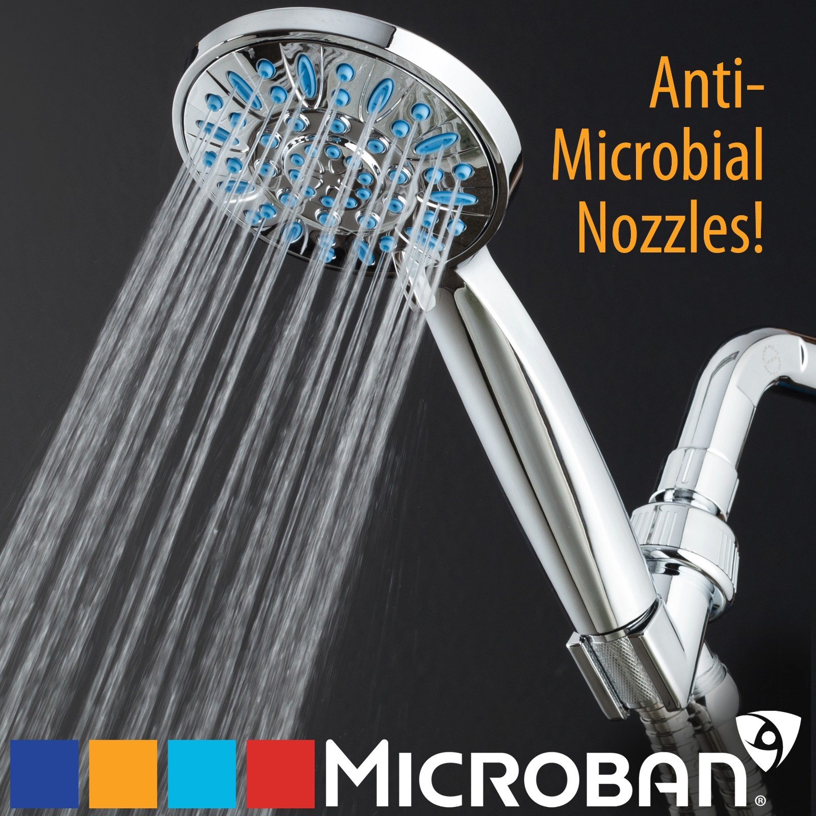 AquaDance® Antimicrobial Anti-Clog 4" Blue 6-Setting High Pressure Hand Shower gallery