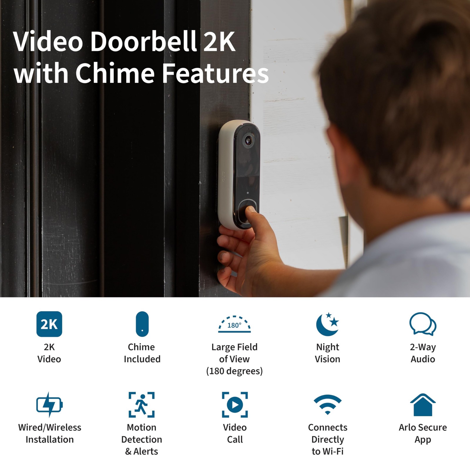 Arlo Video Doorbell 2K + Chime 2 (2nd Gen, Latest Release), Wireless or Wired gallery