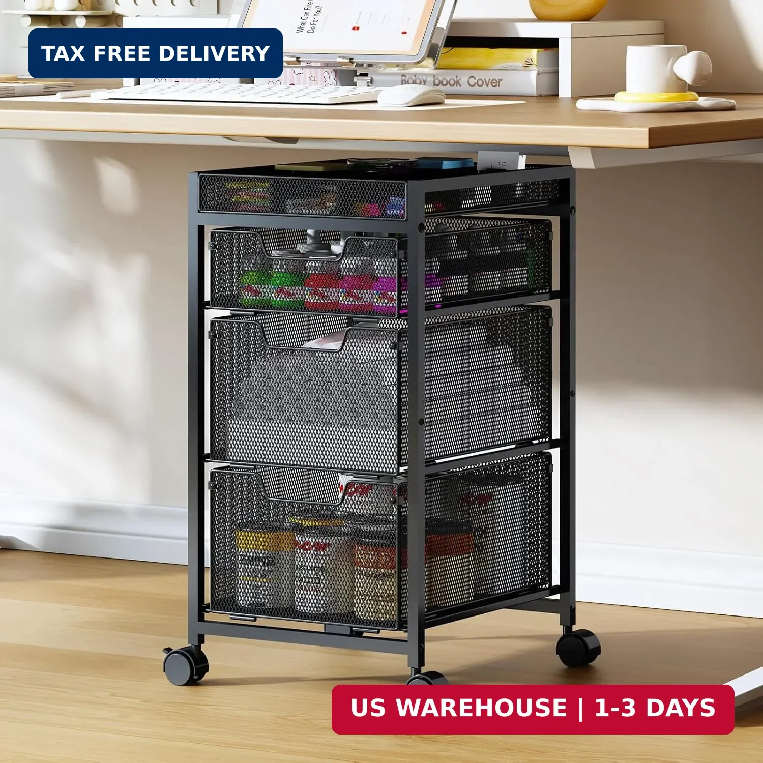 Rolling Utility Cart with 3 Drawers, Craft Organizer and Storage with DIY Divide gallery