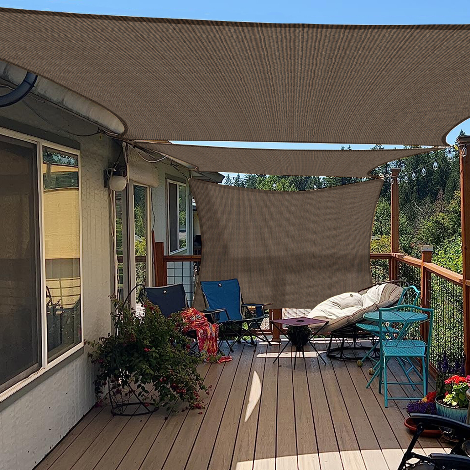 Shade Sail Rectangle Awning Outdoor Garden Sun Canopy Shelter Cover w/Kits Brown gallery