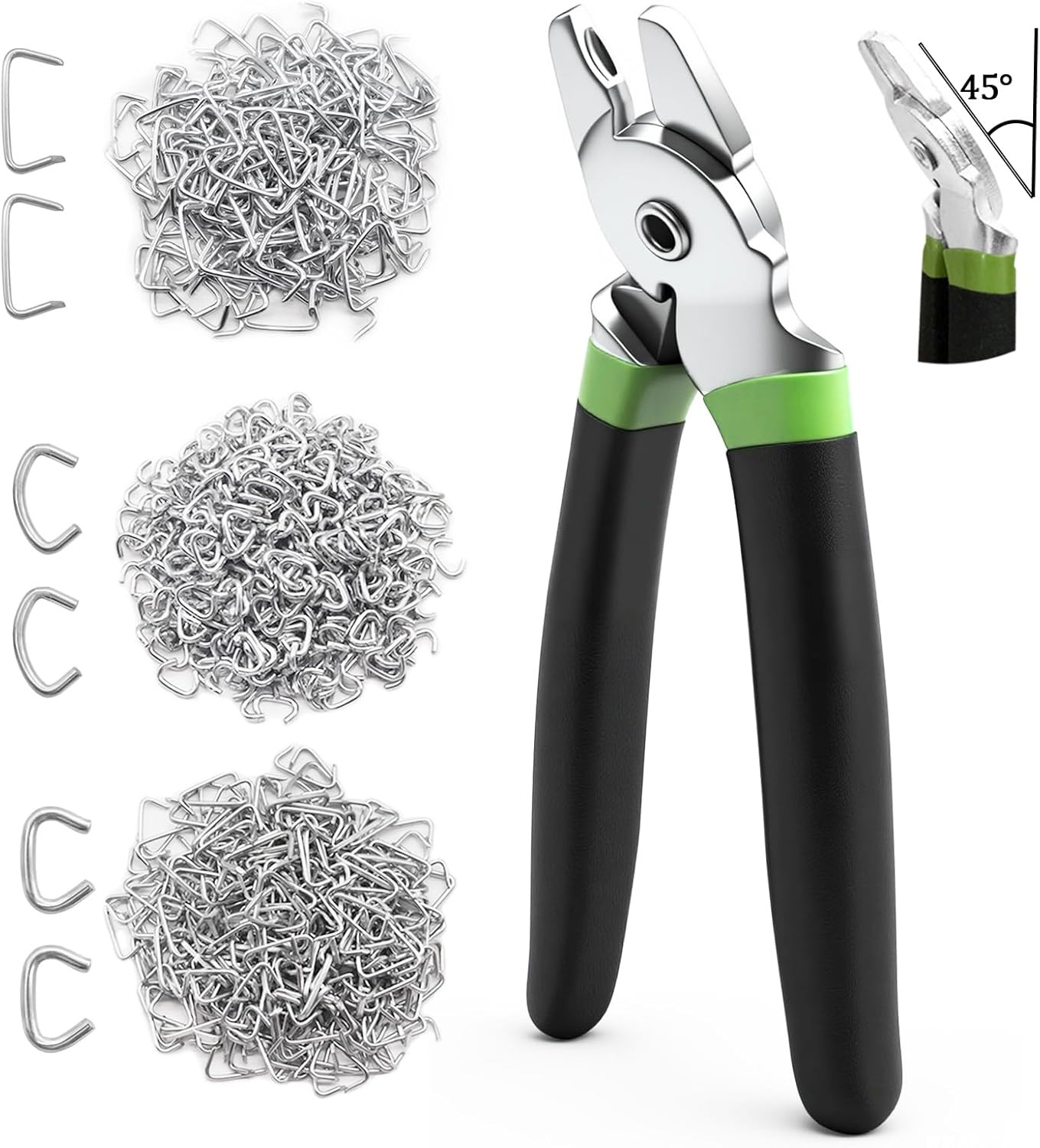 300Pcs Hog Rings w/ Bent Hog Ring Pliers Kit 3/4" 1/2" 3/8" Galvanized Hog Rings gallery