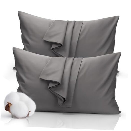 Queen Size Pillowcase Set - 500 Thread Count, 100% Cotton Sateen0" x 2 Gray Fo2