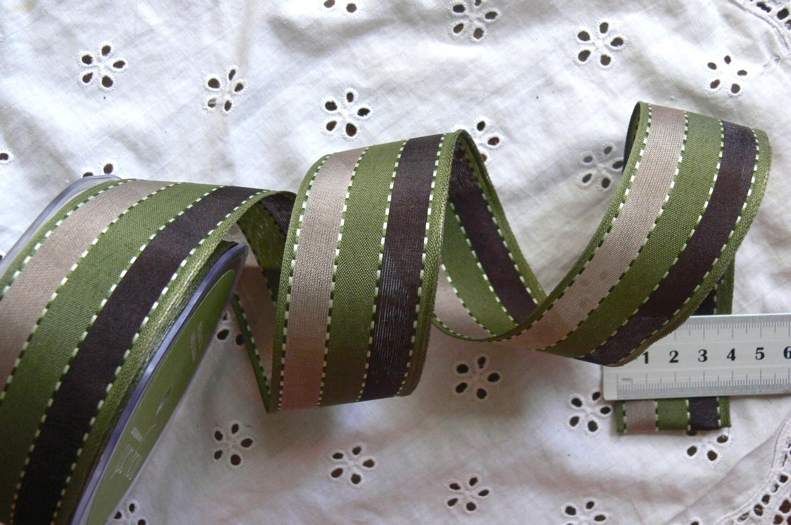 Mix 3 Colours BROWN OLIVE NEUTRAL Stitched Line 2.2Metres WiredEdge 38mmWide AL6 gallery