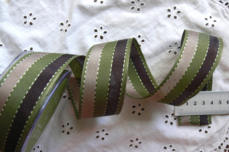 Mix 3 Colours BROWN OLIVE NEUTRAL - Stitched Line 4Metres WiredEdge 38mmWide AL6 gallery