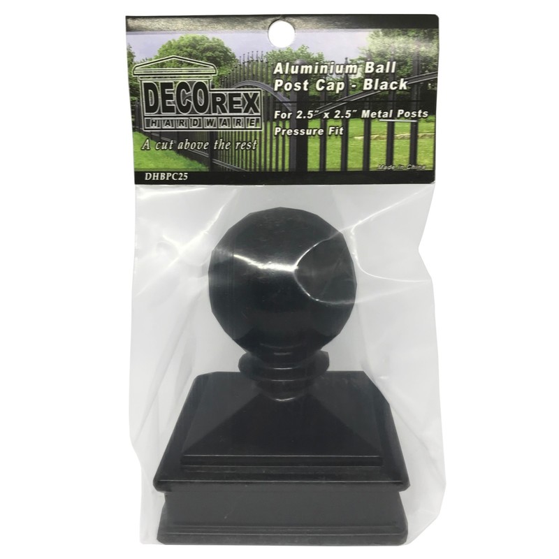 2.5" x 2.5" Decorex Hardware Aluminium Ball Top Post Cap for Metal Posts - Black gallery