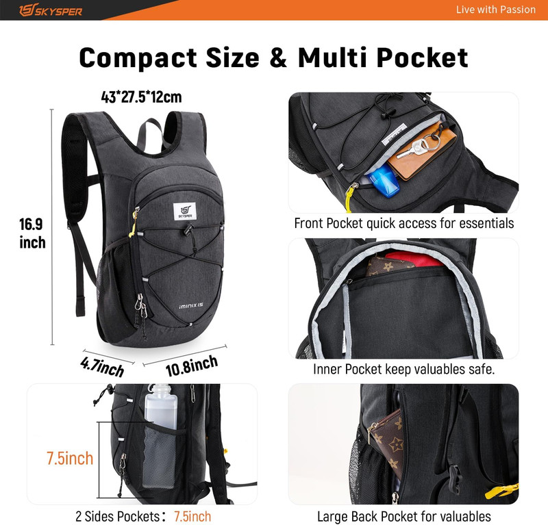 15L/20L Foldable Hiking Backpack Lightweight Packable Travel Daypack with Chest 3