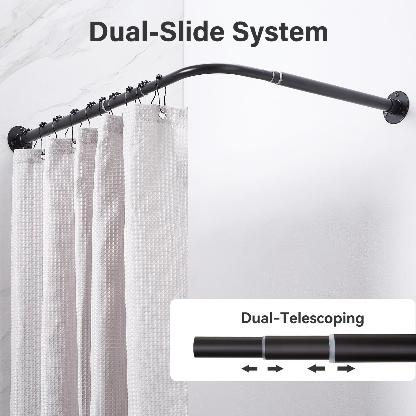 Crkmire L Shaped Corner Shower Curtain Rod, Adjustable 24.3" 47.6" x 24.3" ... gallery