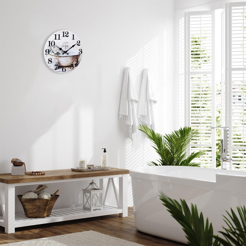 Bathroom Wall Clock Rustic Style Waterproof Glass Wall Clocks for Bathroom, S... gallery